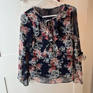White House Black Market Navy Floral Blouse